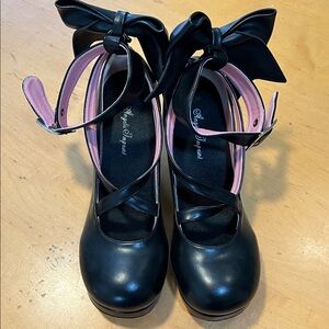 Lolita Platform Shoes Big Bow Round Toe Shoes Honey Wardrobe Angel Imprint